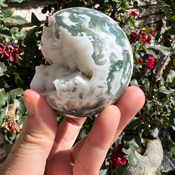 Druzy Moss Agate Sphere - Picture 3 of 5